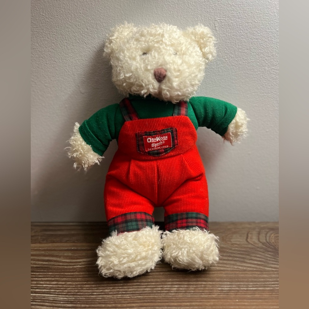 Vintage OshKosh B'gosh Teddy Bear with Holiday Red Overalls Eden Toys - Picture 13 of 14